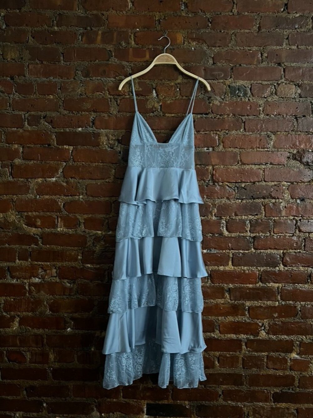 WeWoreWhat tiered baby blue wedding guest dress